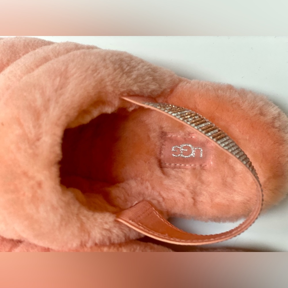 Ugg Fluff Yeah Bling Slingback Slippers Sandals, Coral, Shearling Crystals, Sz 8 - Picture 11 of 12